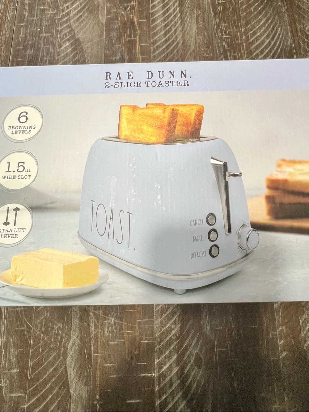 Rae Dunn Retro Stainless Steel/Baby Blue Toaster 2 Slice Wide Slot Bagel Defrost